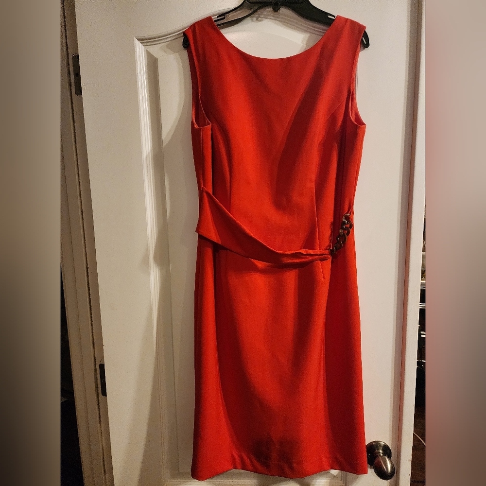 Ellen Tracy Red Sheath Dress with Bead Front Wrap